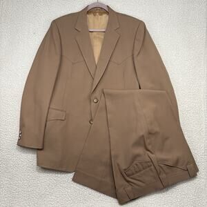 Vintage 70s American Craftsmen 2pc Suit Blazer Pants Leisure Disco Western Tan